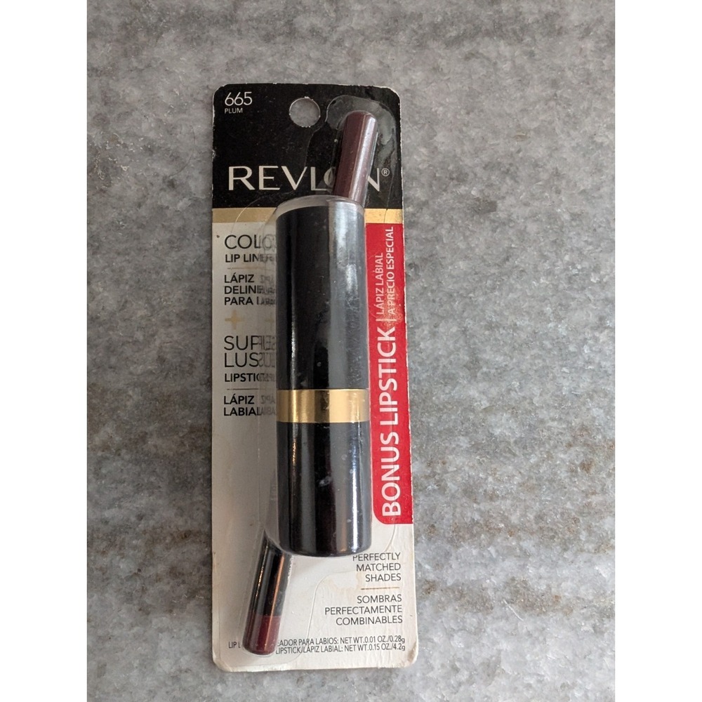 Revlon Bonus Super Lustrous Lipstick with ColorStay Lipliner PLUM‎ #665 NEW